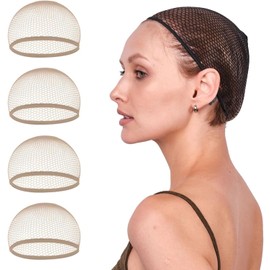 Cubierta para Pelucas, 4 Pcs Gorra de Red Transpirable y Elástica para Pelucas, Gorra de Peluca Ligera, Ligera y Natural, Lavable y Reutilizable, para Uso Diario, Halloween, Cosplay (D)