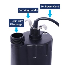 Donext Submersible Water Pump, 1/3HP 2500GPH Thermoplastic Utility Pump Portable Electric Water Pump, With 10 Feet Power Cord For Pool Tub Garden Pond Draining