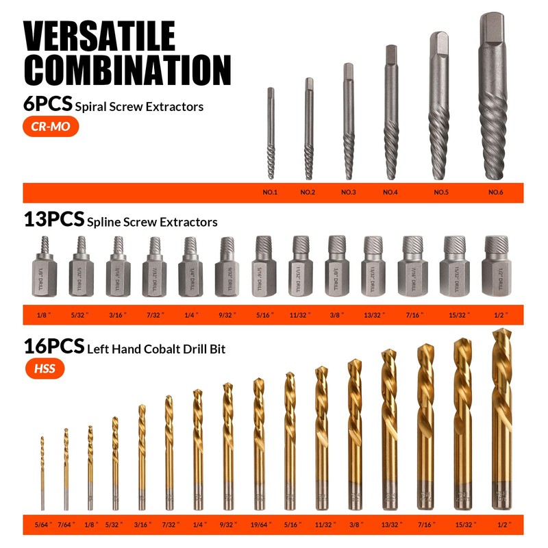 Coobeast 35 Pcs Screw Extractor and Left Hand Drill Bits