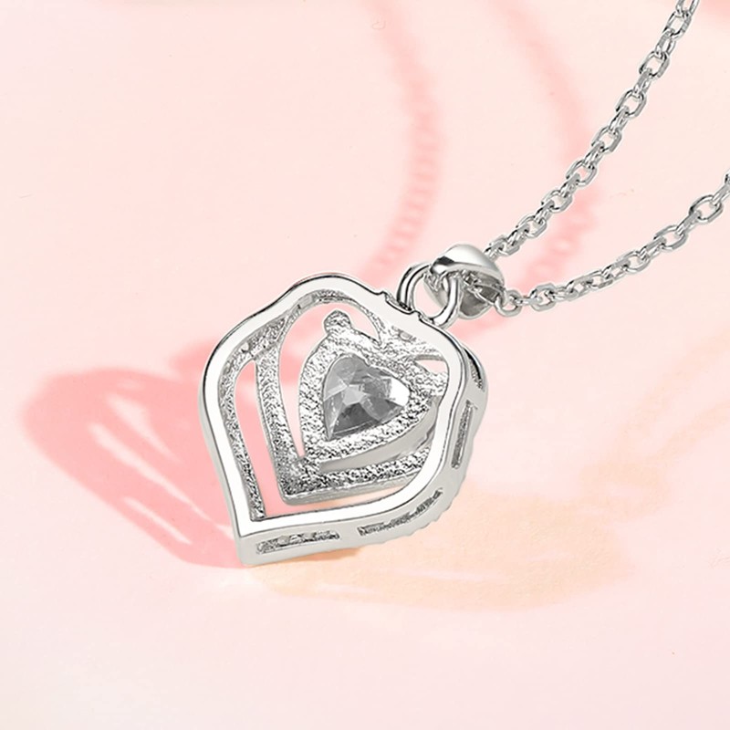 ZHOU LIU FU Women's 925 Sterling Silver Love Heart Cubic