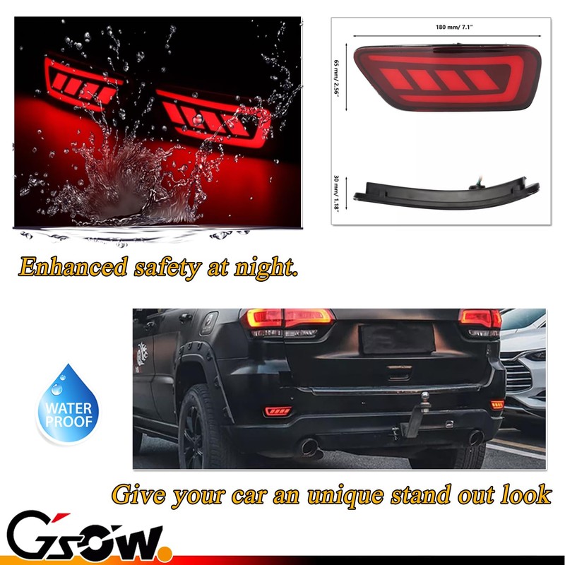 GSOWO 2 Pcs Red LED Rear Bumper Reflector Lights for