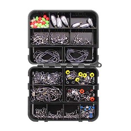 VOANZO Fishing Terminal Tackle, 160 Pieces Fishing Tackle Box - Fishing Hook, Crank Hook, Lead Sinker, Trigeminal Swivel, Stop Bead, Connector, 8 Word RNG