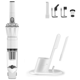 HIKALION Handheld Vacuum Cordless, Super Lightweight 1lb with Powerful Suction, Charging Dock, Car Charger, Single Touch Empty and Detachable Dust Cup, Portable Mini Car Vac, White