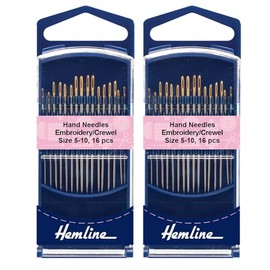 2x16 Hemline H280G.510 Gold Eye Embroidery/Crewel Hand Sewing Needles, Size 5-10 – Bundled by Smart Cutie