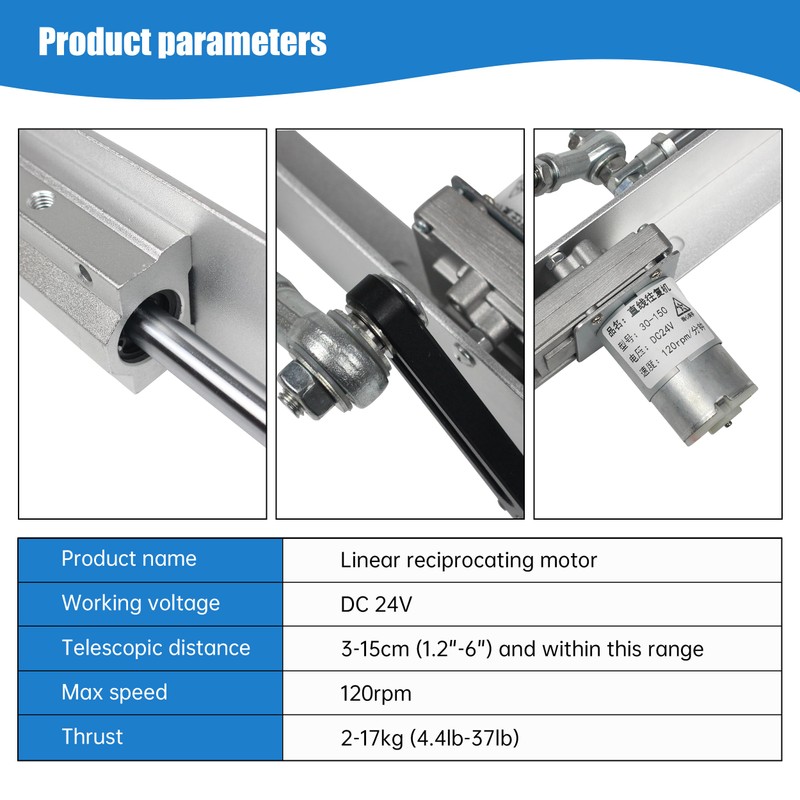 Reciprocating Cycle Linear Actuator Stroke 3cm-15cm, DC 24V 120RPM,Adjustable Telescopic