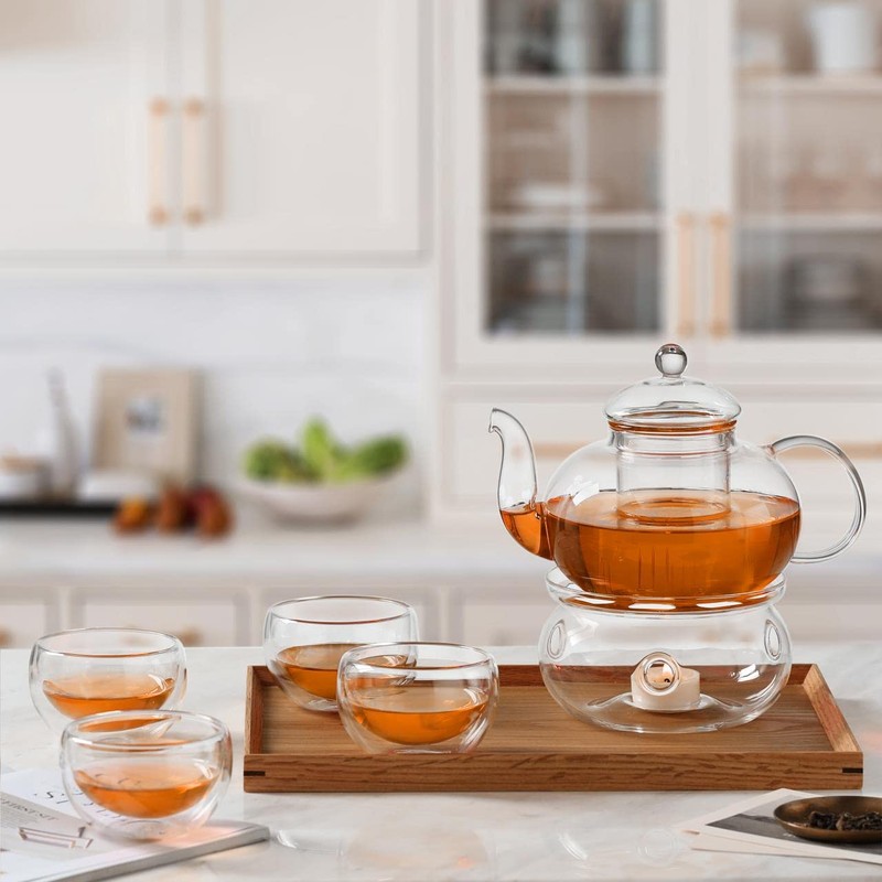 CnGlass 33.8oz Glass Teapot with Removable Infuser,Stovetop Safe Tea Kettle