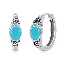MEDWISE Celtic Earrings 925 Sterling Silver Celtic Knot Hoop Earrings with Turquoise Celtic Jewelry for Women Daughter Mother Gifts for Birthday Christmas Valentines Mothers Day