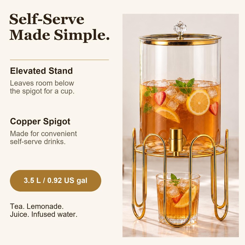 1 Gallon High Borosilicate Glass Beverage Dispenser with Glass Lid,