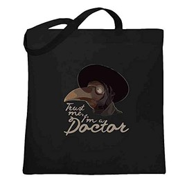 Pop Threads Trust Me Im A Doctor Plague Doctor Funny Creepy Black 15x15 inches Large Canvas Tote Bag