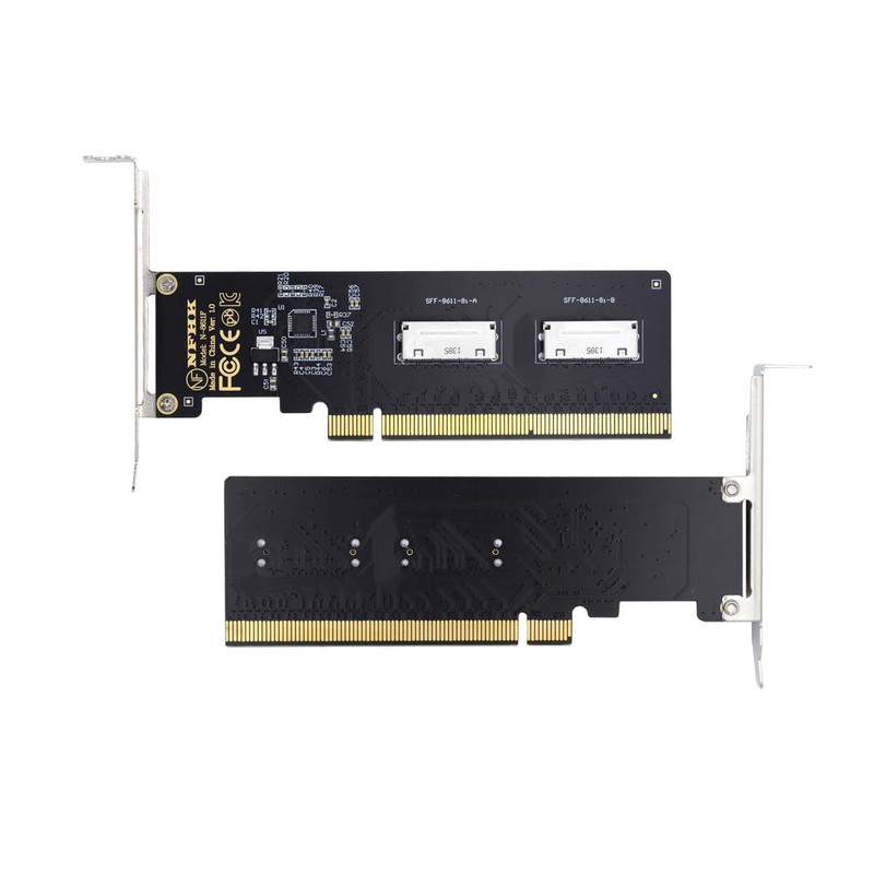 NFHK Adapter PCIE4.0 PCI-Express 16x to Dual Oculink SFF-8612 SFF-8611