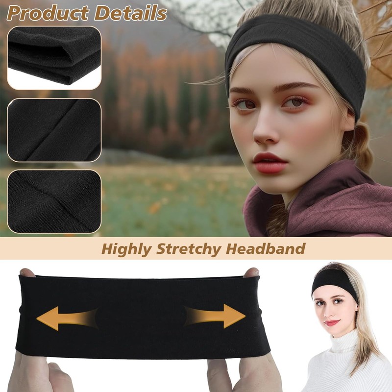 7cm Wide Headbands, Plain Stretchy Hairbands for Women & Men,