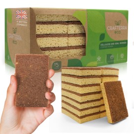 Washing up Biodegradable Dish & bathroom eco cleaning sponges. New, Sustainable natural Cellulose & Copper Infused Antibacterial Sisal Sponge. Vegan Scrubbers scourers dishes Kitchen Accessories. 15PC