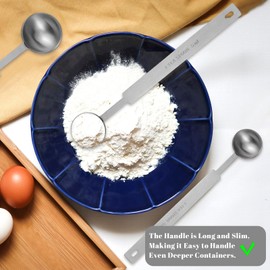 2 PCS Teaspoon Measuring Spoons Stainless Steel(5ml|5 cc|1/6 oz), 5 Gram Spoons Metal Cookie Scoop, 1 Tablespoon Measuring Spoon for Kitchen Cooking, Coffee(Long Handle Silver)