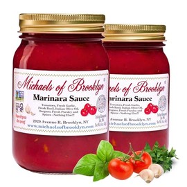MICHAEL'S OF BROOKLYN Marinara Sauce Tomatoes Fresh Basil Pasta Sauce GMO Free, Gluten Free Fresh Tomato Sauce Basil Fresh Garlic, Olive Oil, Oregano & Fresh Parsley Pasta Sauce Jar - 16 oz Pack of 2