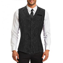 Century Star Mens Vest Suit Vests Dress Vampire Steampunk Pirate Casual Cowboy Goth Renaissance Victorian Gothic Waistcoat, Black, Large