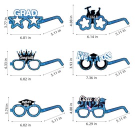 KALOR 12 Pcs Black and Blue Graduation Glasses 2025, Graduation Photo Booth Props Grad Eyeglasses for Graduation Party Favor Decoration