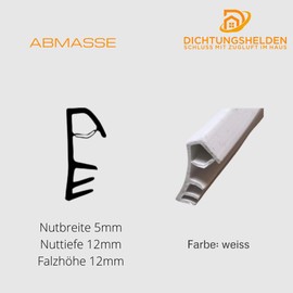 Premium White Sash Fold Seal for Wooden Windows - 5 Metres, Ideal for 5 mm Groove Width, 12 mm Groove Depth - Durable with Tear Bar (White)