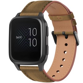 Leather Band for Garmin Venu Sq/Sq 2 Music, Vivoactive 3/3 Music, Forerunner 55/645/245, Vivomove HR, Instinct 2S, Fenxi 7S - Women's 20mm Brown Leather Replacement Strap