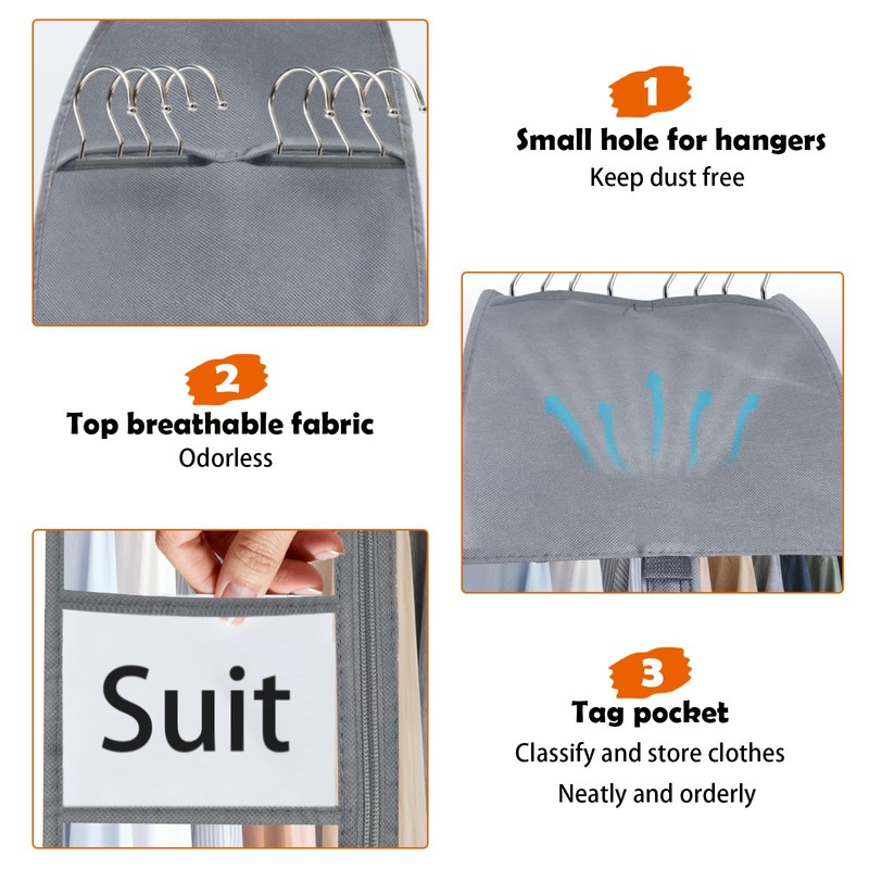 roomtalk Clear Garment Bags for Hanging Clothes 10" Side Gusset,