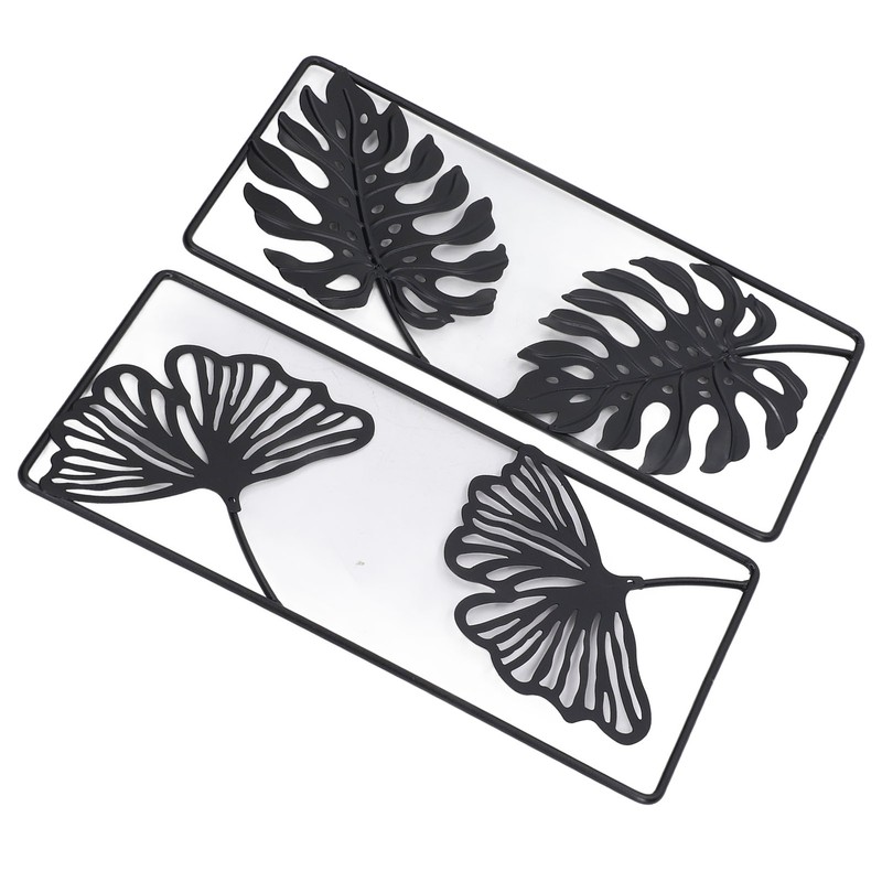 2pcs Leaf Statue Black Style Embossed Design Metal Material Decorative
