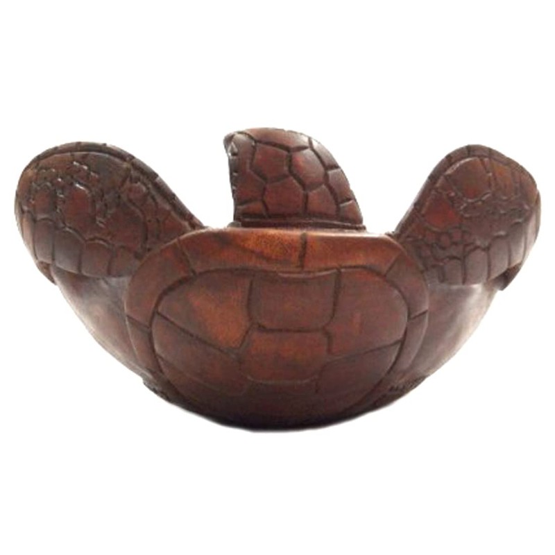 8" Hand Carved Wood Hawaiian Double Honu Sea Turtle Bowl