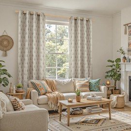 BGment Brown Linen Curtains for Living Room, Fall French Country Leaf Jacquard Botanical Pattern Cottage Core Boho Vintage Grommet Light Filtering Semi Sheer Linen Curtains, 2 Panels, 52 x 84 Inch