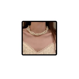 Resweky Vintage Pearl Choker Necklace MultiStrands Twisted Style Necklace Round Beaded Faux Pearl Pendant Necklace Adjustable Jewelry for Women and Girls