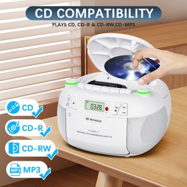 M-Amazup Boombox CD Player Portable Cassette Player with CD MP3 Bluetooth AUX TF/USB AM/FM Radio AC/DC Powered with Remote Control, Headphone Jack, Stereo Sound for Home,Kids,Gift(Black)