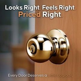 Copper Creek Entry Door Knob – Keyed Entry Handle with Lock and Key, ANSI Grade-3 Certified, DIY-Friendly Install for Interior and Exterior Entrance Doors – Polished Brass (1 Pack)
