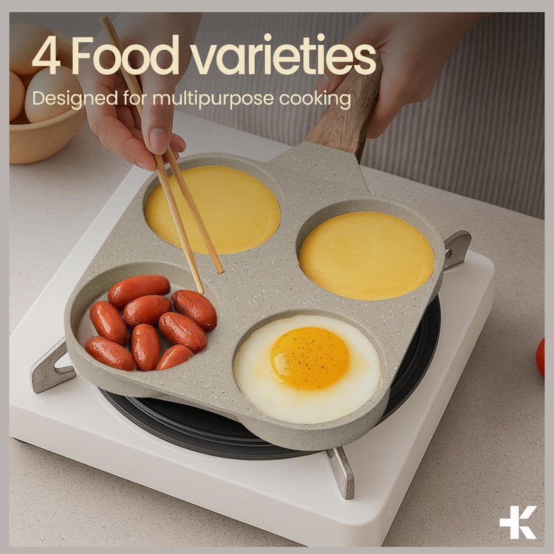 4-Cup Nonstick Frying Egg Pan White Marble, Granite Pancake Pan,