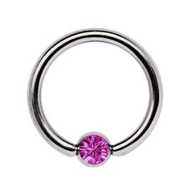 Ring Piercing 1.2 x 10 mm Zirconia Ear Piercing with Ball in Titan - Pink