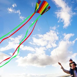HENGDA KITE for Kids&Adults Rainbow Parafoil Kite with 5m Long Tail,with 700 Feet Kite Reel String, Easy to Fly, Suitable for Children to Play, do not Need to Assemble，Perfect for Beach Fun
