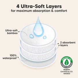 Almohadillas de lactancia de bambú orgánico - 14 almohadillas lavables + bolsa de lavado - Almohadilla de lactancia para la maternidad (Soft White, Large 4.8")
