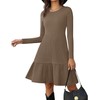 Zeagoo Womens Long Sleeve Knit Dress Brown Round Neck Rib