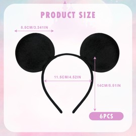 SAIIURV 6 Pack Black Mouse Ears Headband for Adults/Children, Mouse Costume Set, Cartoon Mouse Ears Birthday Party Accessories, Fancy Dress Costume Head Band Accessory Party Decoration Gift (Black)