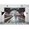 BELECO 2.1x1.5m Fabric Train Station Backdrop Train Platform Railroad Track