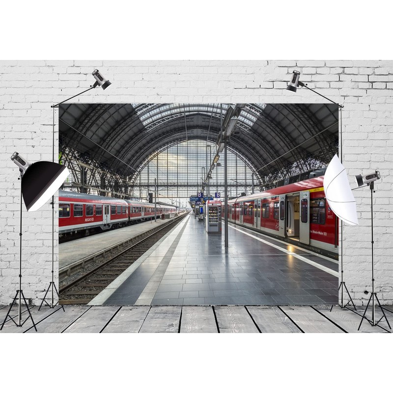BELECO 2.1x1.5m Fabric Train Station Backdrop Train Platform Railroad Track