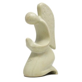Global Crafts Hand-Carved Praying Angel Soapstone Figurine, Made in Kenya, Natural Stone (KSAAPRY-N)