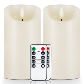 5plots 6" x 3" Flickering Flameless Candles - Battery Operated Wax LED Candles - Amber Yellow Light with Remote and Timers Set of 2, Ivory, for Home Decor, Candle Sconces