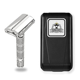 Mamba Shave Rastrillo para Afeitar Sleek Razor de Acero Inoxidable con 5 Navajas doble filo y Estuche con Espejo. Rastrillo de Doble Filo. Rastrillo de Seguridad. Rastrillo Mariposa. Safety Razor
