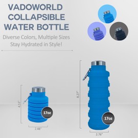 vadoworld Collapsible Water Bottles 17oz, Odorless BPA-Free Silicone, Leak-Proof Foldable Reusable Bottle - Perfect for Travel Sports Gym Hiking Camping Cycling - Light Blue