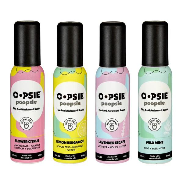 Oopsie Poopsie toilet spray, discreet & portable original odor deodorizer scents. Perfect day Gift. Pre-poo spray to use on the go 2oz bottle (Citrus Lavender Lemon Mint, 2 Ounce (Pack of 4)