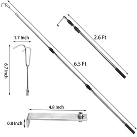 Suwimut Truck Cargo Grabber Reach Retriever Tool, 6.5 Feet Truck Telescoping Pull Pole with Two Hooks, Expandable Heavy Duty Stainless Steel Trucks Grabber Reach Tool for Pickup Trucks Bed Accessories