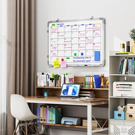 Large Dry Erase Calendar Whiteboard for Wall, Polegas 24" X 18" Magnetic White Board Calendar, Double Sided Whiteboard Calendar Dry Erase, Wall Hanging Monthly Calendar Board for Home School Office