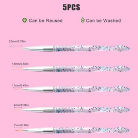SAVITA 5pcs 7/9/11/15/20mm Fine Nail Painting Brushes, Acrylic Crystal Nail Art Liner Brush Nylon Brush Head Nails Tools for DIY Design