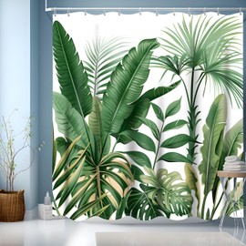 GXUNNAA Green Plants Shower Curtain, Waterproof Bathroom Curtains with 12 hooks, Waterproof Polyester, Weighted Hem, Washable Shower Curtain for Bathroom (180x200cm)