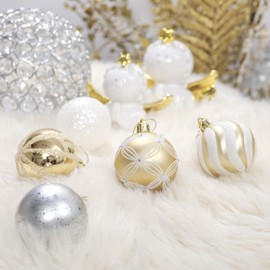 Valery Madelyn Christmas Baubles 20 Pieces 6 cm Plastic Christmas Tree Baubles Christmas Decoration with Hanger Tree Decoration for Christmas Decoration Gold White Elegant Theme