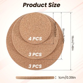 Zelphvt 10 Packs Cork Plant Coasters 4/6/8 Inch Double Layers Hard Thick Cork Planter Coaster Plant Saucers Round Mats for Indoor Flower Pots, Absorbent Cork Mats for for House Plants Table Floor