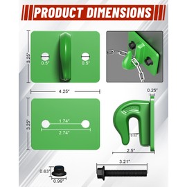 EilxMag 2Pack 3/8 Tractor Bucket Grab Hook, Grade 70 Forged Steel Bolt On Grab Hooks with Backer Plate, Heavy Duty Tow Hook for Tractor Bucket, RV, UTV, Truck, Max 15000LBS(Green)