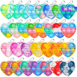 Pop Fidget Toys Bulk Its Valentines Day Gifts for  Classroom 30 Pack Valentine Party Favors for  Mini Pop Heart  It Fidget  Fidgets for Classroom Prizes Birthday Goodie Bag Stuffers - Color: 30PCS Heart Keychain